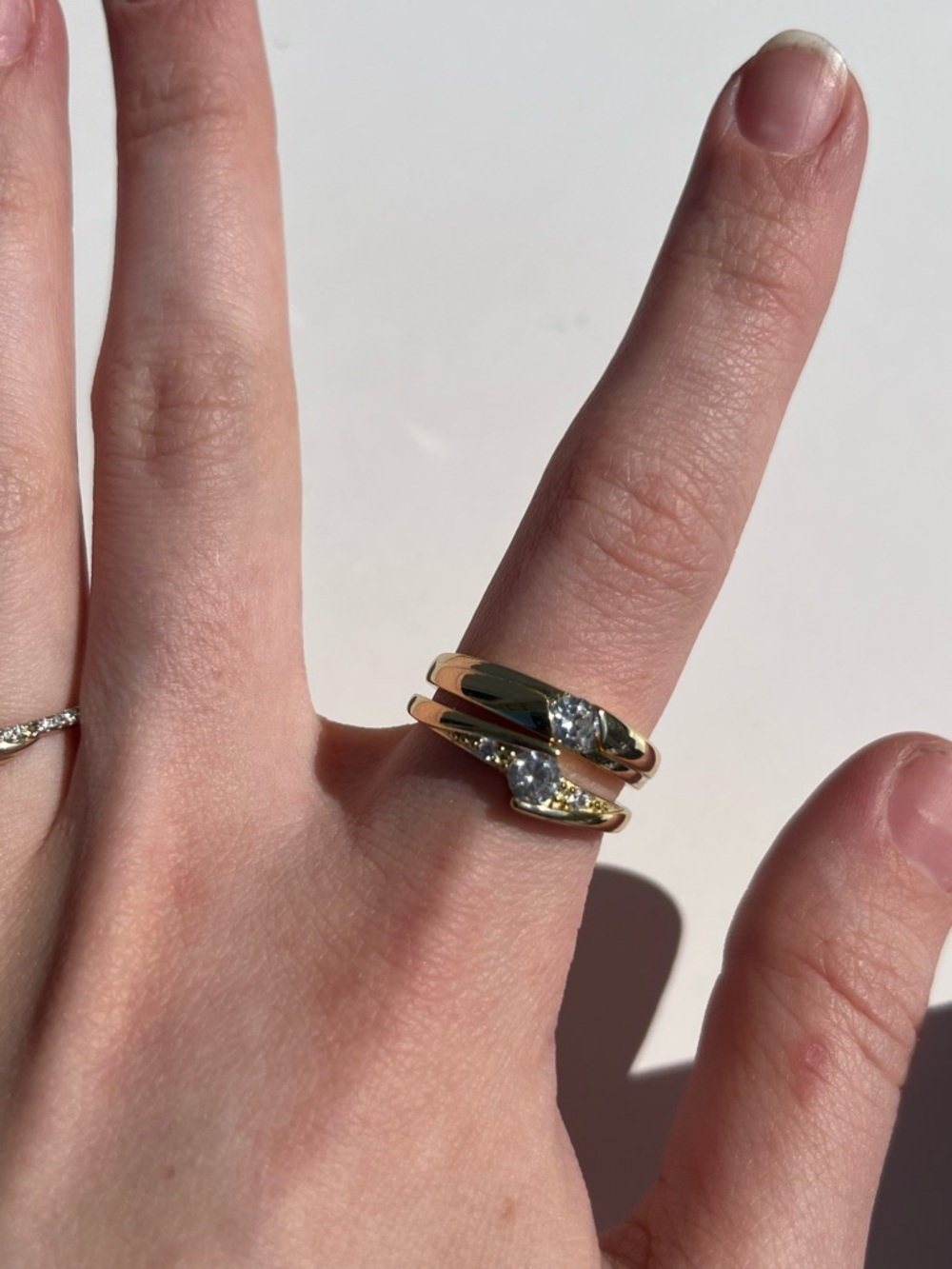 Set of two: Gold Ring with Clear Gemstone (does NOT come with box) - Picture 3 of 5